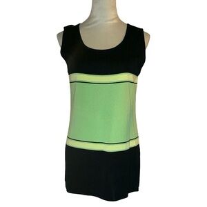 Misook Black ,Green and Yellow Colorblock Top